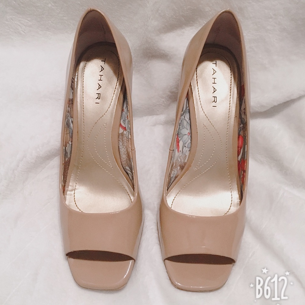 Open-Toe Patent High Heels - Nude
